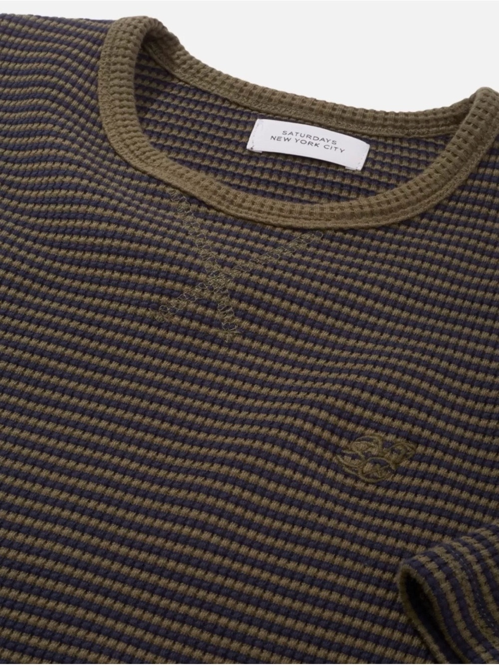Saturdays New York City Olive & Navy Waffle Knit Crewneck Sweater
